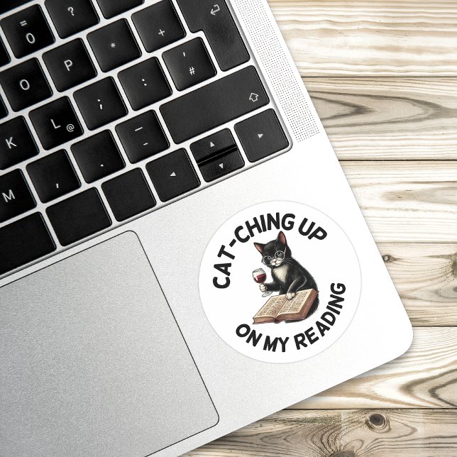 Adesivo Funny Bookish Drinking Cat Reading (funny cat pun reading sticker)