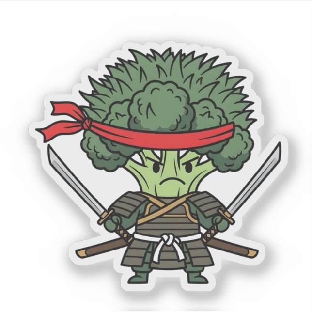 Adesivo Funny Broccoli Samurai Warrior Japanese Art Illust (Frente)