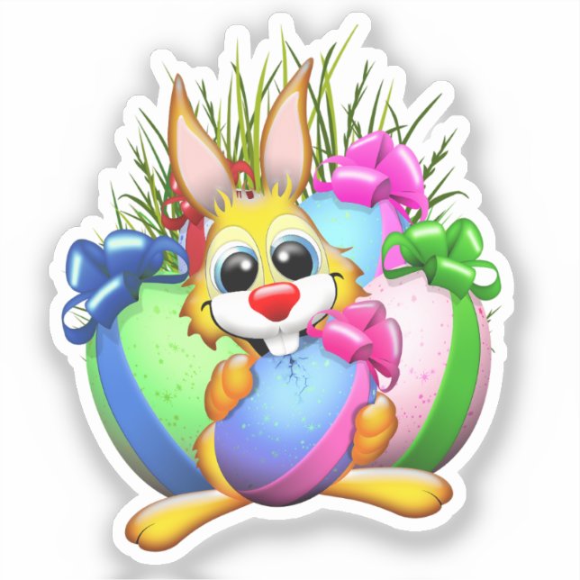 Adesivo Funny Bunny biting an Easter Egg (Frente)