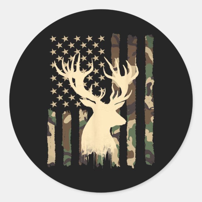 Adesivo Funny Camouflage Usa Flag Whitetail Buck Deer Hunt (Frente)