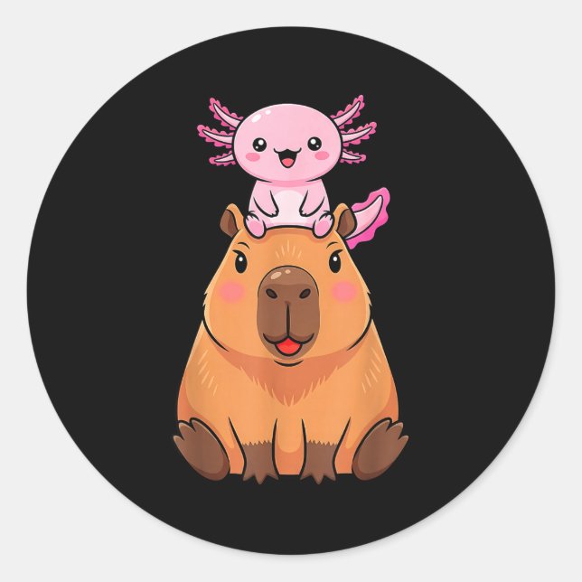 Adesivo Funny Capybara Axolotl Kawaii Kids Boys Girls Anim (Frente)