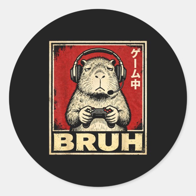Adesivo Funny Capybara Gamer Bruh Graphic Tee Men Boys Tee (Frente)