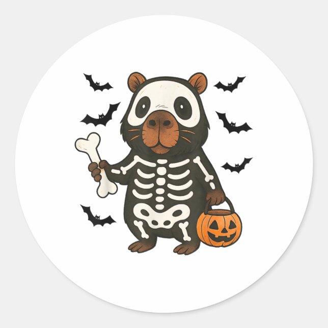Adesivo Funny Capybara Skeleton Pumpkin Halloween Costume (Frente)