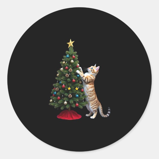 Adesivo Funny Cat Christmas Tree Xmas Gifts Men Women Kids (Frente)