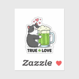 Adesivo Funny Cat Hugging Green Beer Mug True Love Sticker