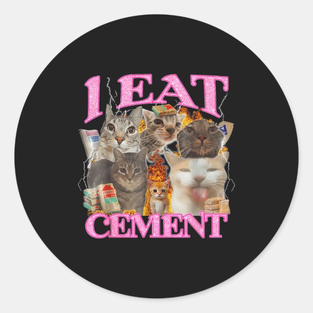 Adesivo Funny Cat Meme I Eat Cement Japanese Quote Animal  (Frente)