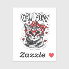 Adesivo Funny Cat Mom with Glasses & Bandana Cute Cat 