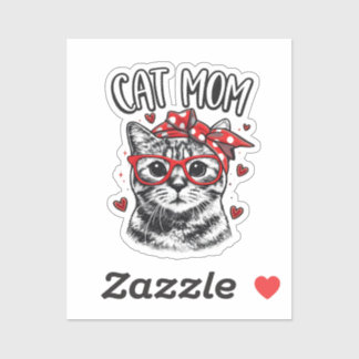 Adesivo Funny Cat Mom with Glasses & Bandana Cute Cat