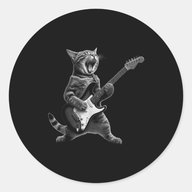 Adesivo Funny Cat Playing Guitar Rock And Roll Men Women K (Frente)