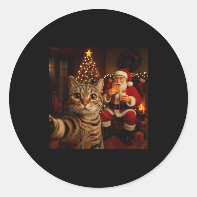 Adesivo Funny Cat Selfie Santa Claus Eating Cookies Christ (Frente)