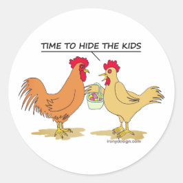 Adesivo Funny Chicken Easter Egg Hunt Round Sticker