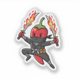 Adesivo Funny Chili Pepper Fire Ninja Samurai Illustration