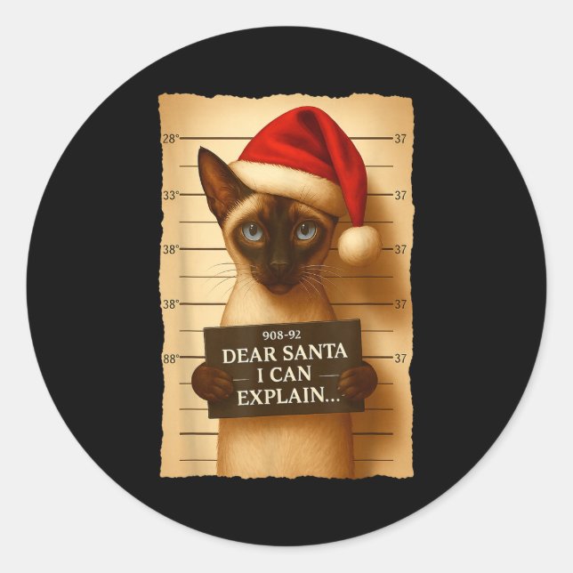 Adesivo Funny Christmas Cat- Cute Siamese Santa Hat Tee  (Frente)