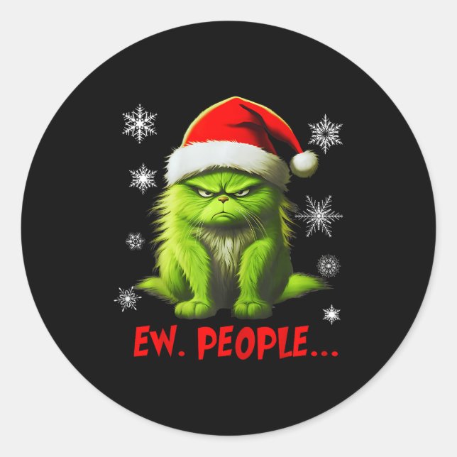 Adesivo Funny Christmas Cat Ew People Meowy Cat Lovers Men (Frente)