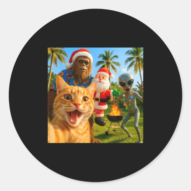 Adesivo Funny Christmas Cat Selfie With Bigfoot &amp; Alie (Frente)