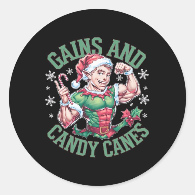 Adesivo Funny Christmas Elf Gym Workout Gains And Candy Ca (Frente)