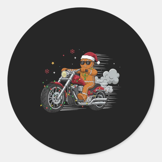Adesivo Funny Christmas Gingerbread Man Biker Riding A Mot (Frente)