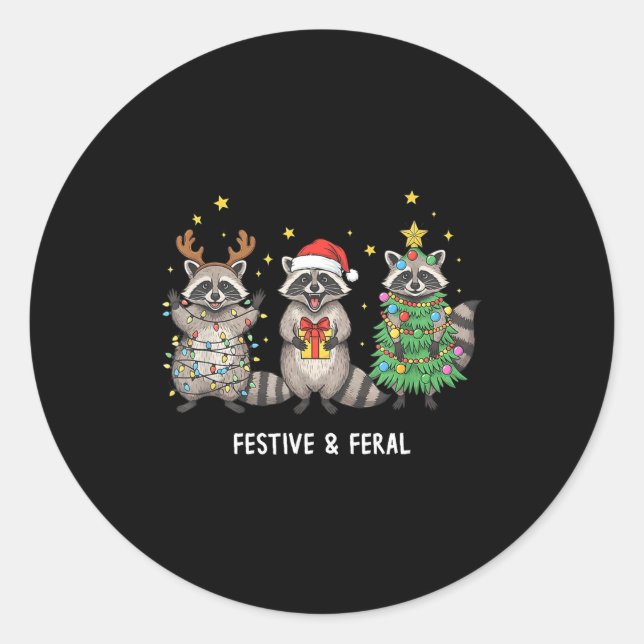 Adesivo Funny Christmas Racoon - Feral But Festive  (Frente)
