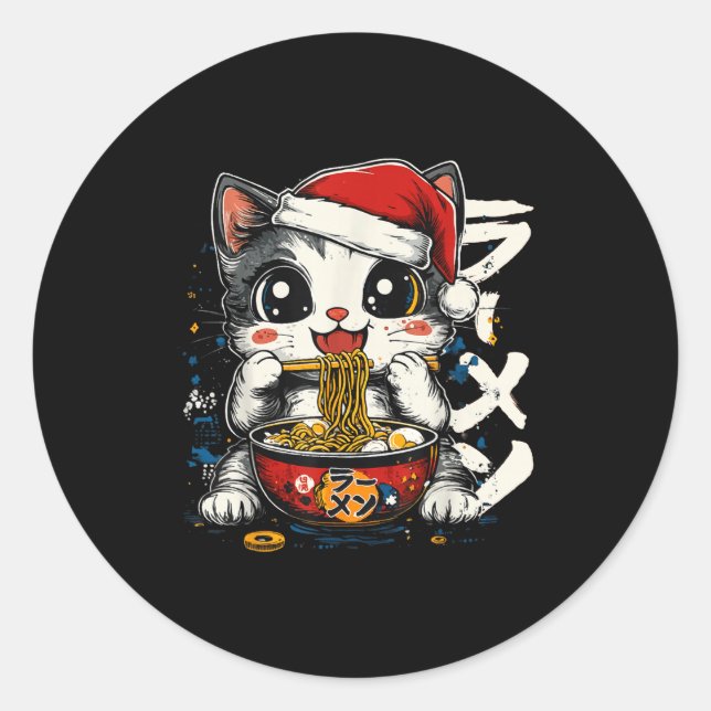 Adesivo Funny Christmas Santa Cat Ramen Japanese Kawaii An (Frente)