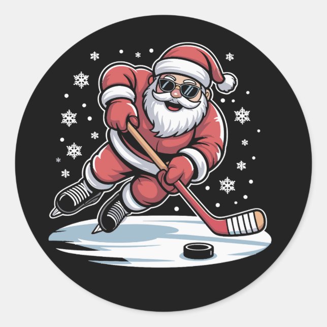 Adesivo Funny Christmas Santa Playing Ice Hockey Xmas  (Frente)