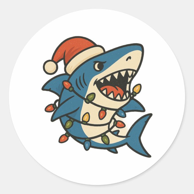 Adesivo Funny Christmas Shark Santa Hat (Frente)