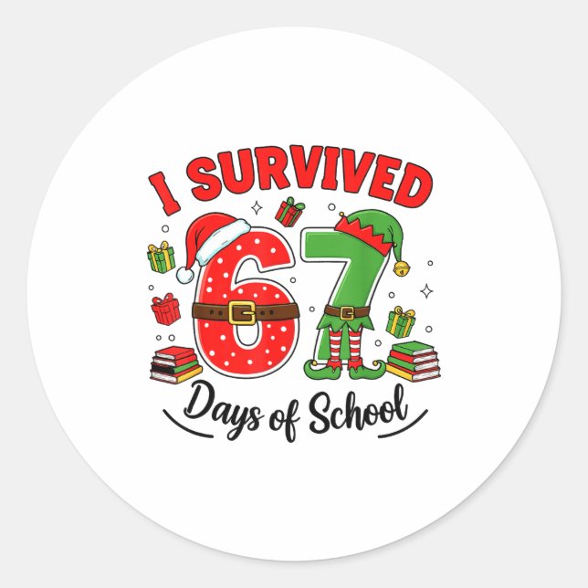 Adesivo Funny Christmas Teacher Santa I Survived 67 Days O (Frente)