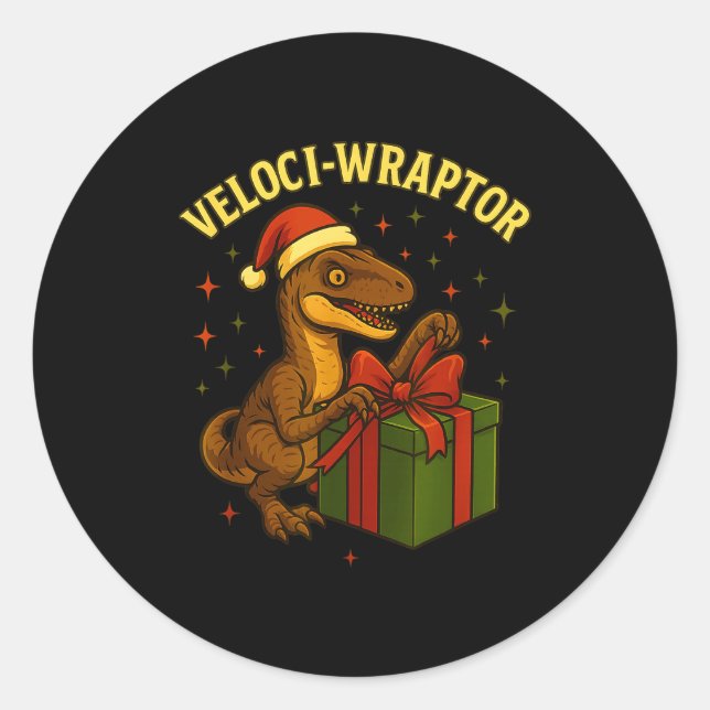 Adesivo Funny Christmas Velociraptor Pun Veloci-wraptor  (Frente)