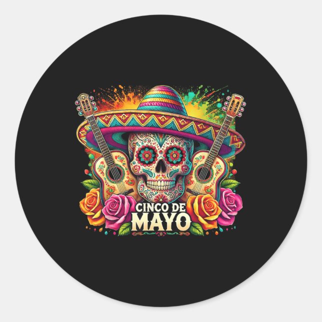 Adesivo Funny Cinco De Mayo Skeleton Skull Fiesta Sombrero (Frente)