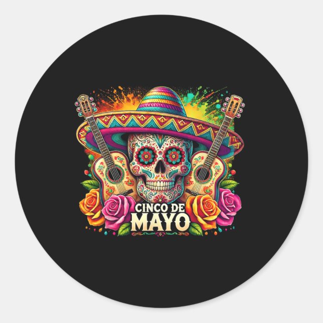 Adesivo Funny Cinco De Mayo Skeleton Skull Fiesta Sombrero (Frente)