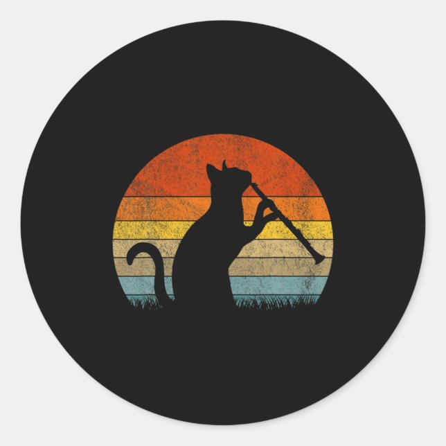 Adesivo Funny Clarinet Cat Clarinet Player Musician Retro  (Frente)