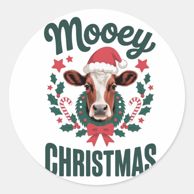 Adesivo Funny Cool Cow Mooey Christmas Farm Holiday Humor (Frente)