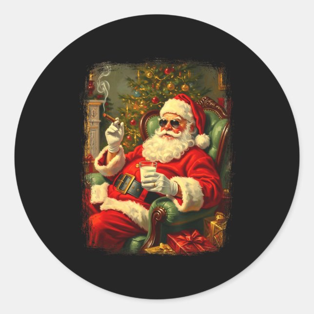 Adesivo Funny Cool Sungles Cigar And Milk Santa Christmas  (Frente)