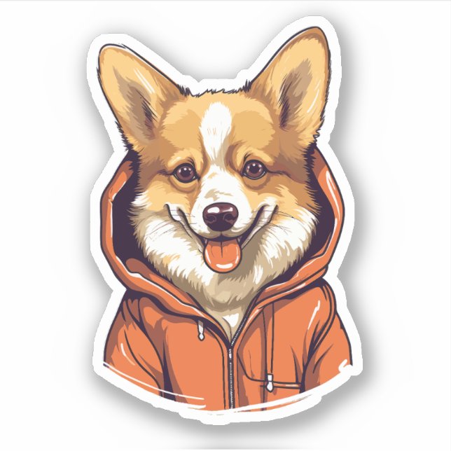 Adesivo Funny Corgi Vestindo Hoodie (Frente)