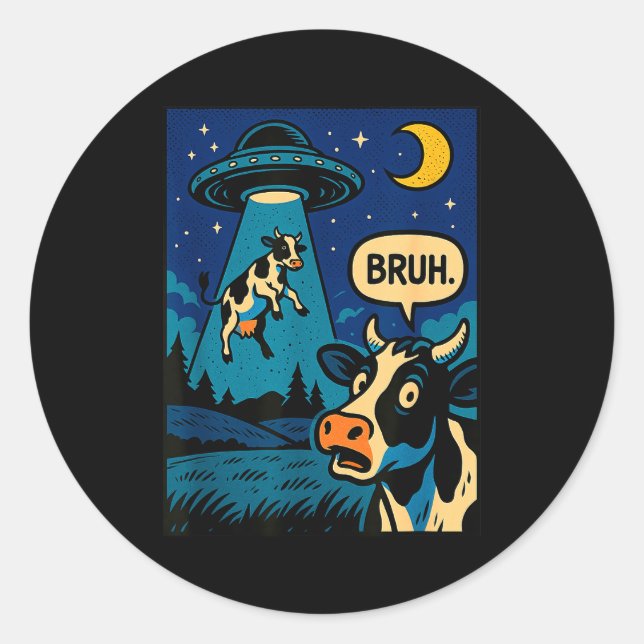 Adesivo Funny Cow Meme Ufo Alien Zoo Boys Girls Kids  (Frente)