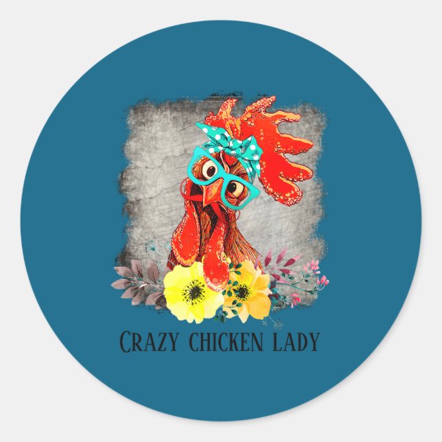 Adesivo Funny Crazy Chicken Lady Word Art  (Frente)