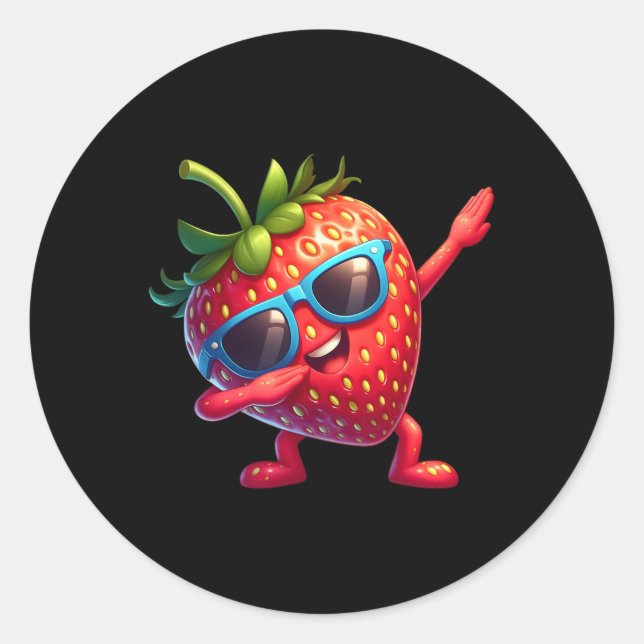 Adesivo Funny Dabbing Strawberry Sungs Dab Dancing Fruta (Frente)