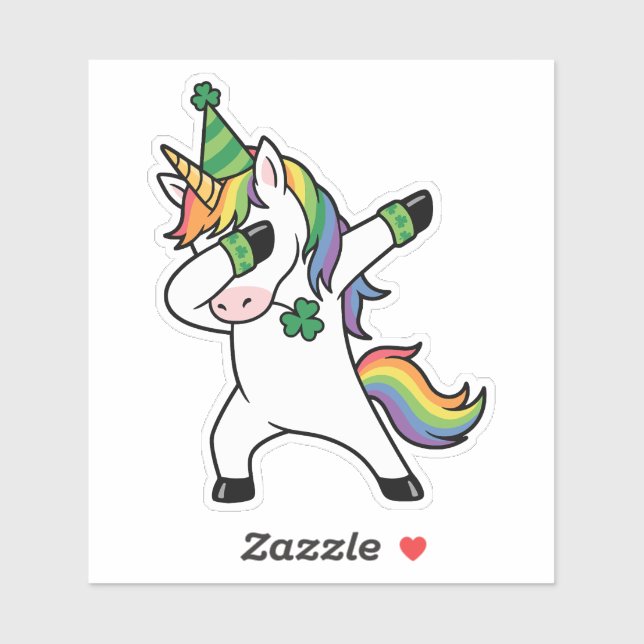 Adesivo Funny Dabbing Unicorn Rainbow St Patricks Day (Folha)