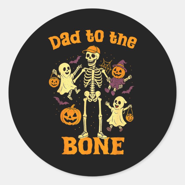 Adesivo Funny Dad To The Bone Skeleton With Kids Halloween (Frente)