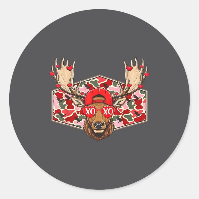 Adesivo Funny Deer Hunting Buck Camo Valentines Day Men Wo (Frente)