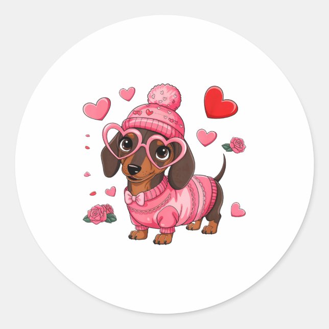 Adesivo Funny Dog Dachshund Valentines Heart Dog Lover Men (Frente)