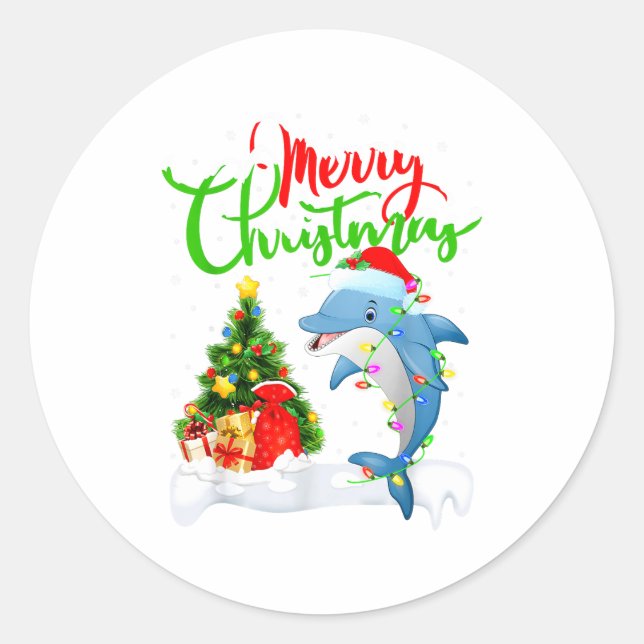 Adesivo Funny Dolphin Fish Lover Xmas Lighting Dolphin Chr (Frente)