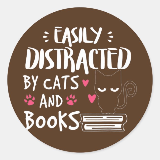 Adesivo Funny Easily Distracted by Cats and Books Cat (Frente)