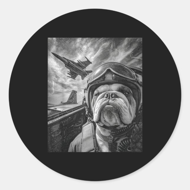 Adesivo Funny English Bulldog Selfie Fighter Jet Lot Aviat (Frente)