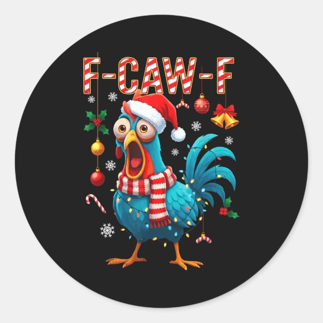 Adesivo Funny F-caw-f Christmas Chicken Xmas Lights Santa  (Frente)
