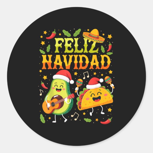 Adesivo Funny Feliz Navidad Avocado Tacos Mexican Christma (Frente)