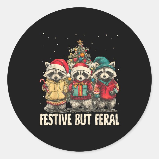 Adesivo Funny Feral But Festive Christmas Raccoons Xmas Ho (Frente)