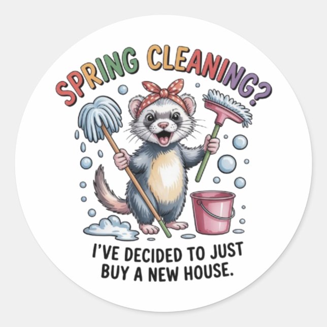 Adesivo Funny Ferret Spring Cleaning Vinyl Sticker (Frente)