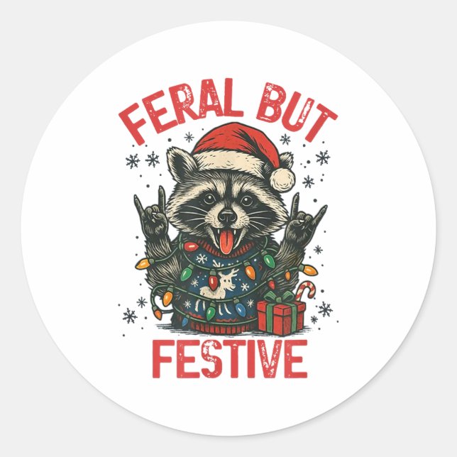 Adesivo Funny Festive But Feral Santa Raccoon Lover Animal (Frente)
