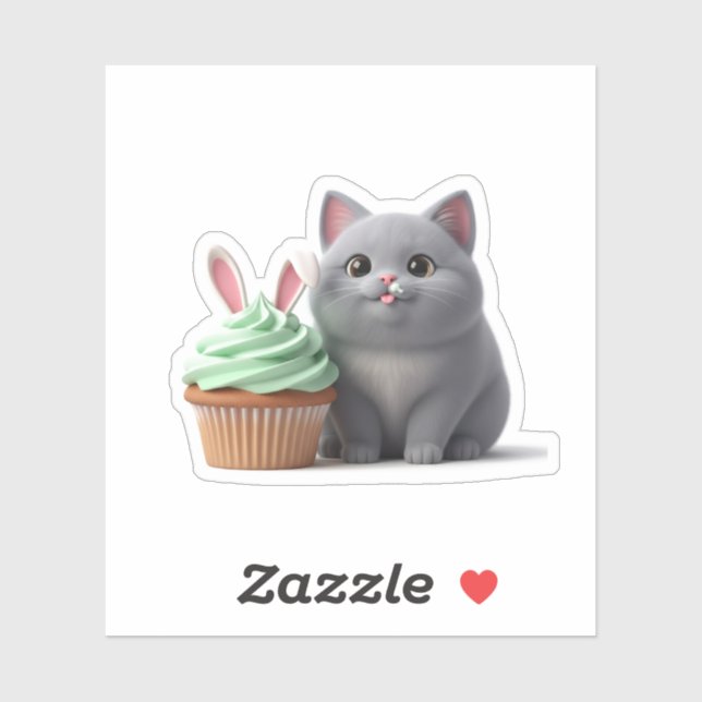 Adesivo Funny Foodie Cat Eating Easter Bunny Cupcake  (Folha)