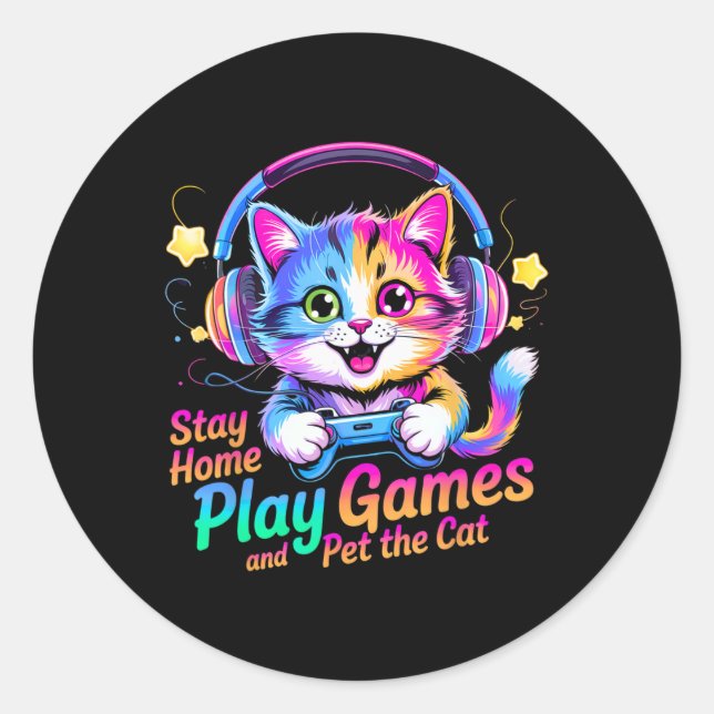 Adesivo Funny Gamer Cat Stay Home1  (Frente)